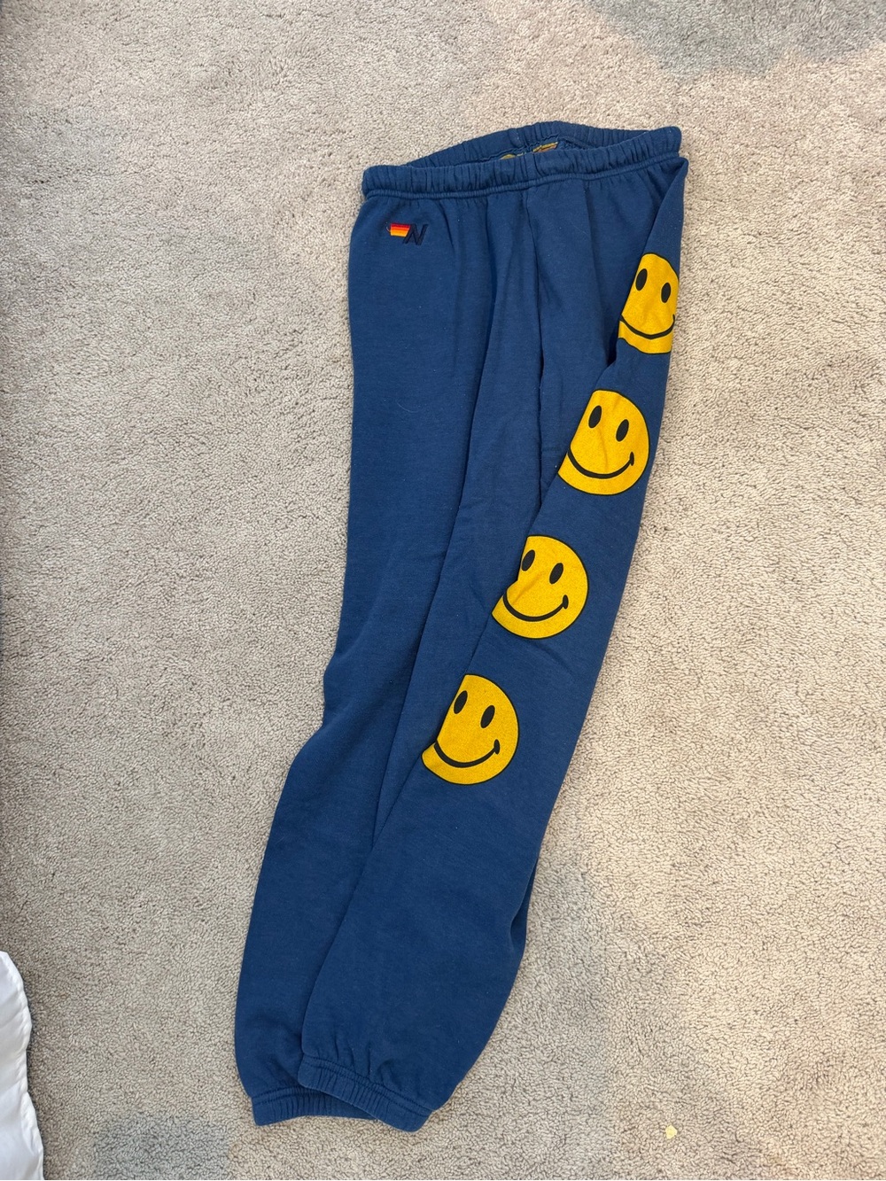 Aviator Nation Navy Sweatpants with Yellow Smiley Faces
